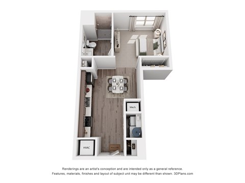 Floor plan for studio, 1 bath, 508 sqft